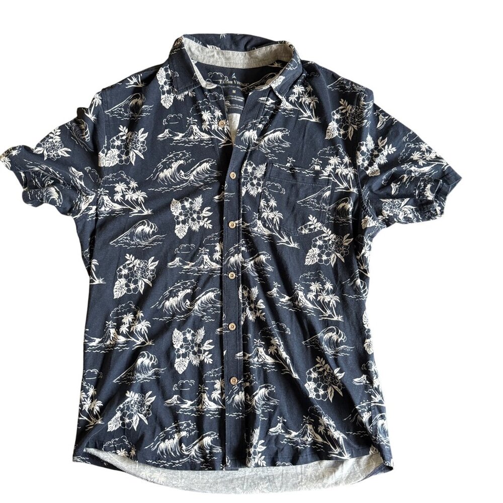 Tailor Vintage Mens Hawaiian Short-Sleeve Button-Up Shirt M Navy & White 96% Cot